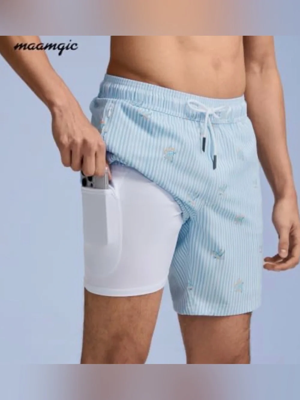 maamgic Mens Swim Trunks with Compression Liner 7'' Bathing Suit Quick Dry Swimm